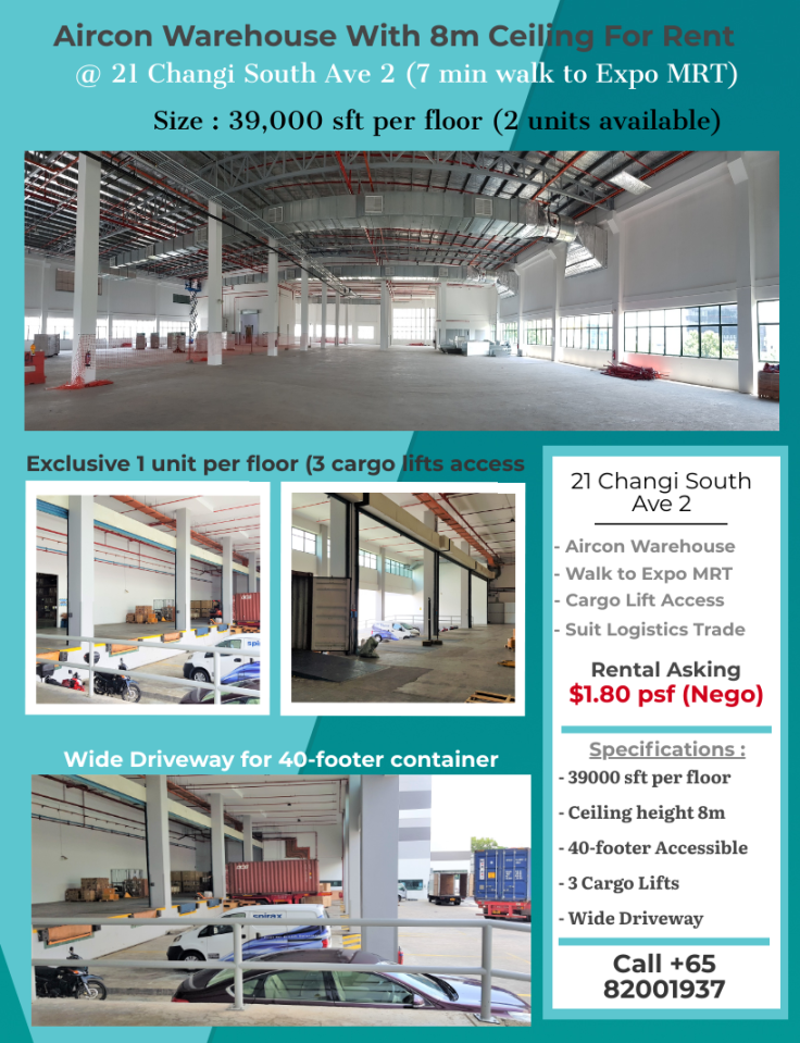 Changi South aircon warehouse for rent